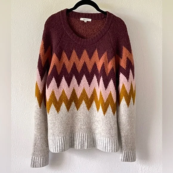 Madewell Womens Fair Isle Sweater Chevron Wool Alpaca Stretch Knit Size Medium - Picture 2 of 10
